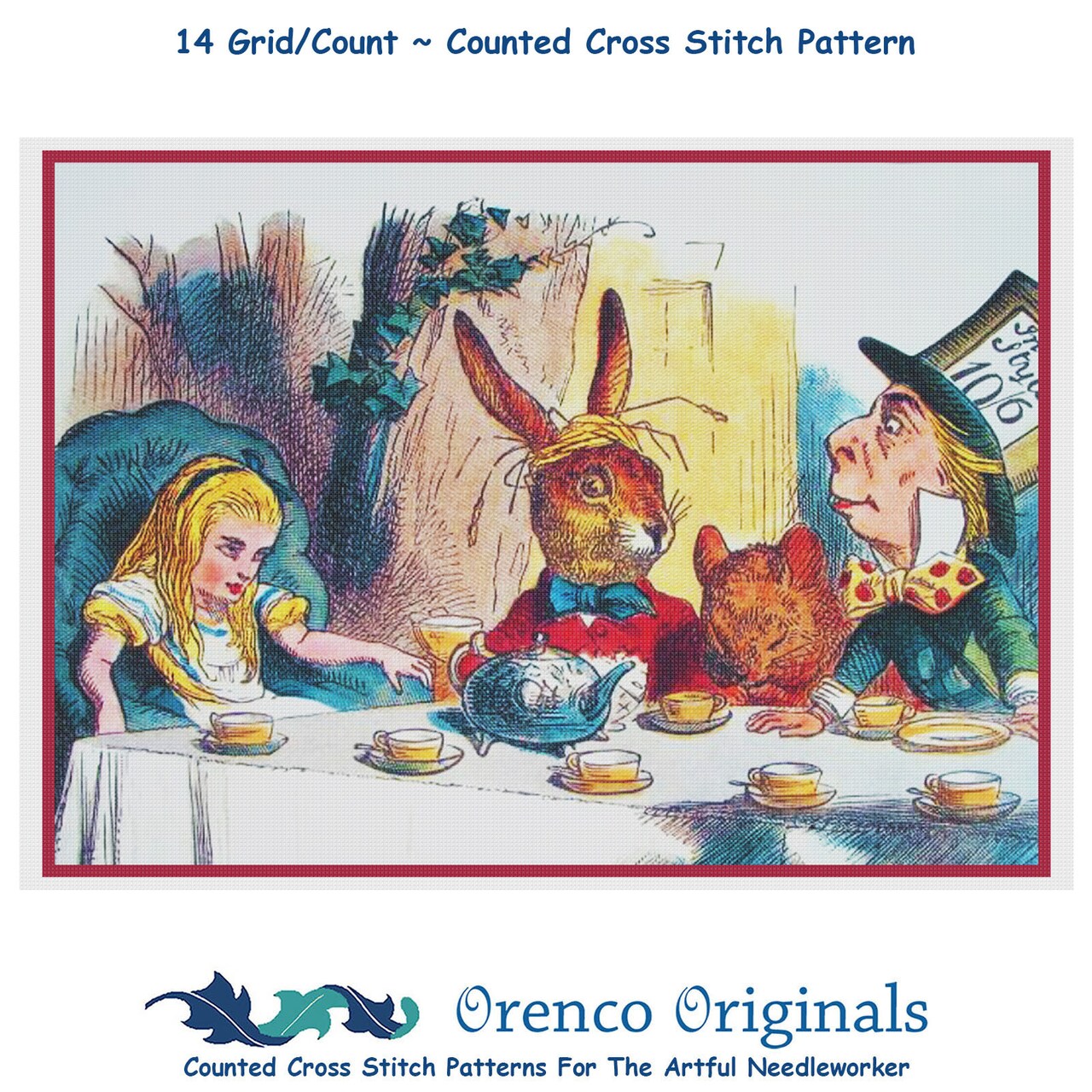 Mad Hatter Tea Party Counted Cross Stitch Pattern by John Tenniel